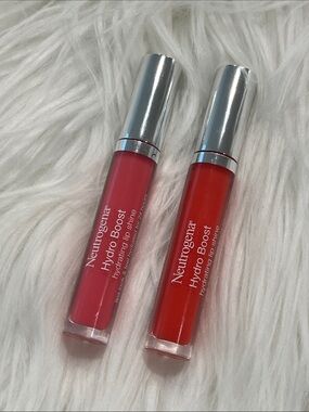 5/$35 NWT 2 Neutrogena Hydro Boost Hydrating Lip Shine — Pink & Red-Orange